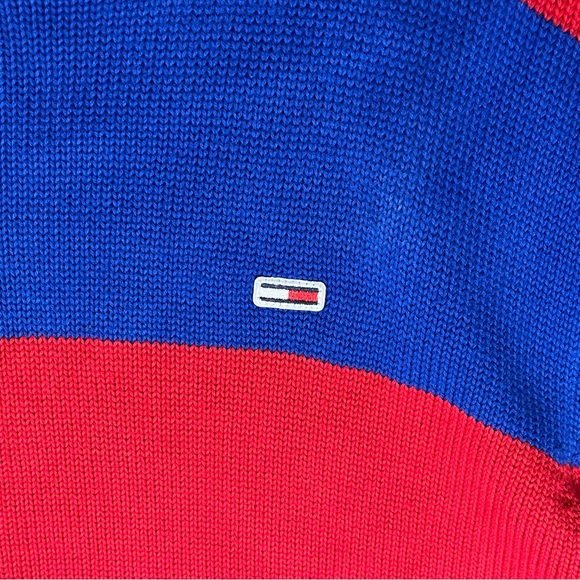 Vintage Tommy Hilfiger Sweater Men's L Striped Red Blue Pullover Knit Y2K 90s - Picture 4 of 8